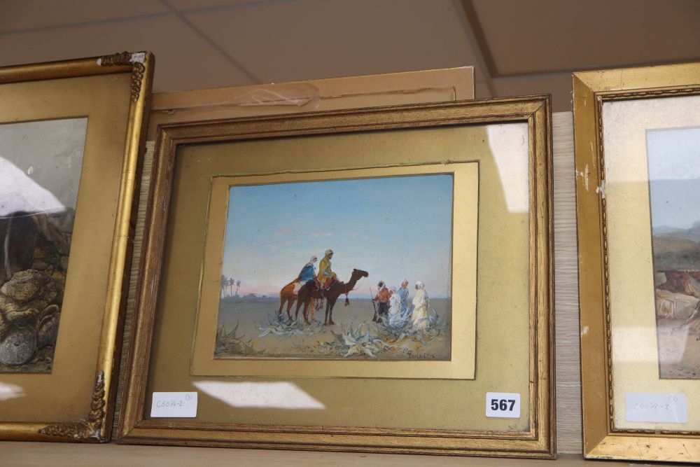 Paul H. Ellis (1882-1908), three watercolours, Arabs in a desert and encampment scenes, 18 x 24cm, 23.5 x 31.5cm and 30 x 40cm